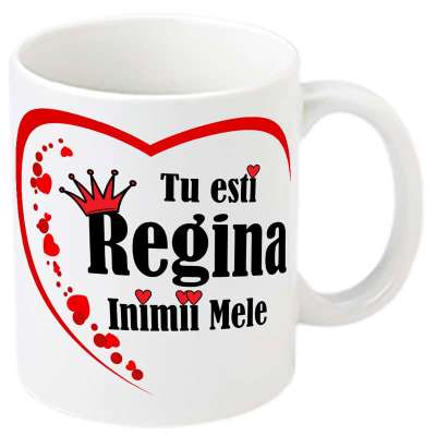 Cana personalizata „Tu esti regina inimii mele” – un cadou perfect pentru iubirea ta, cu un mesaj dragut si plin de romantism.