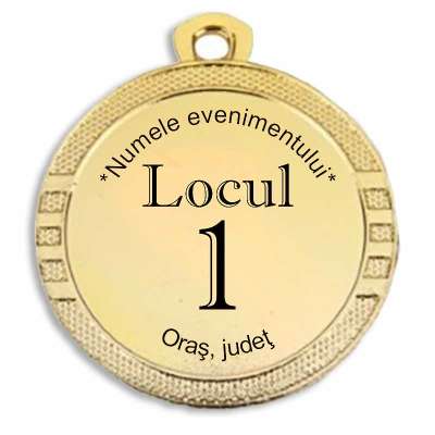 Medalie aurie de 3.2cm cu design elegant si inscriptia "Locul 1".