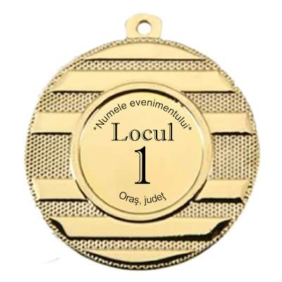 Medalie aurie 5cm cu insertie personalizabila 2.5cm - model elegant pentru premii speciale.