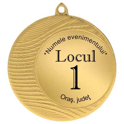 Medalie personalizata 50mm aurie, un cadou perfect pentru orice ocazie speciala.