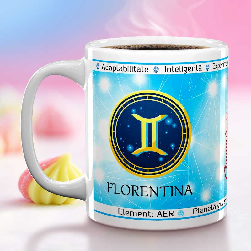 Cana personalizată Gemeni, cu design inspirat de zodia Gemeni, pentru persoanele dinamice și comunicative.
