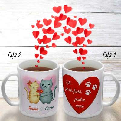 Cana personalizata pentru iubitoarele de pisici, un cadou de Valentine's Day.
